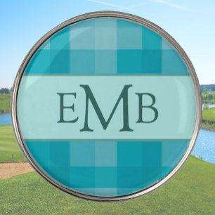 Teal Plaid Custom Monogram Initials Ladies Golf Ball Marker