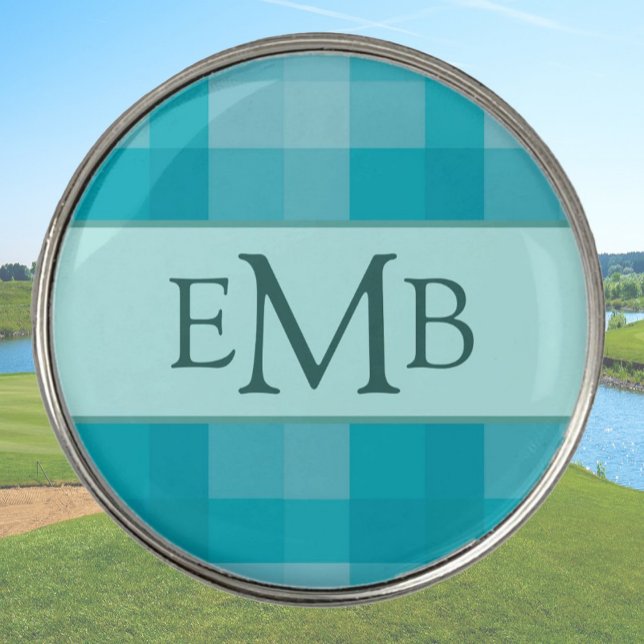Teal Plaid Custom Monogram Initials Ladies Golf Ball Marker (Creator Uploaded)