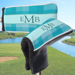 Teal Plaid Custom Monogram Initials Ladies Golf Head Cover