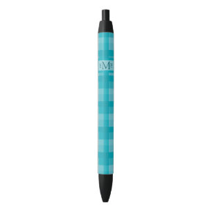 Teal Plaid Custom Monogram Initials Pen