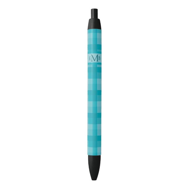 Teal Plaid Custom Monogram Initials  Pen (Front Vertical)