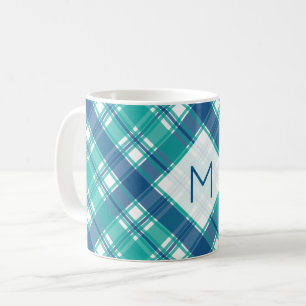 Teal Plaid Monogram Coffee Mug