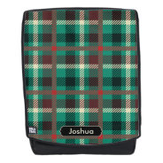 Teal Plaid Pattern With Custom Monogram Backpack at Zazzle