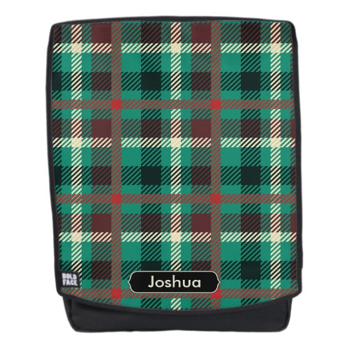 Teal Plaid Pattern with Custom Monogram Backpack