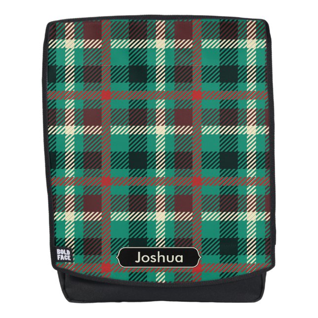 Teal Plaid Pattern with Custom Monogram Backpack (Front)