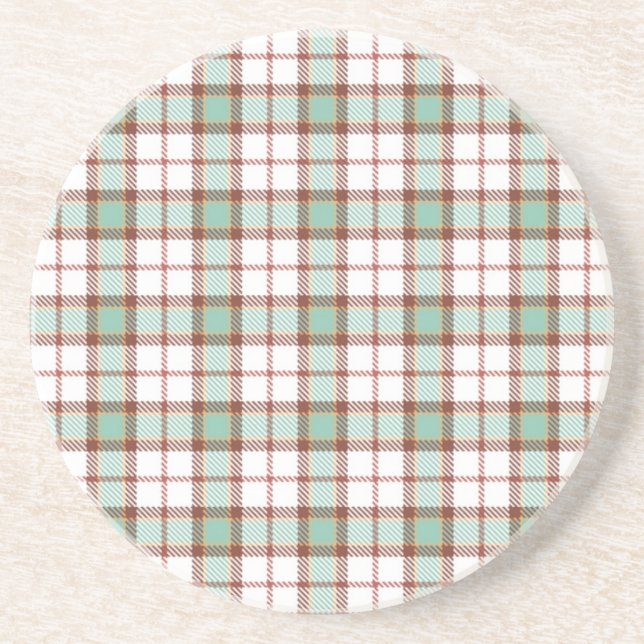 Teal Plaid Sandstone Coaster (Front)