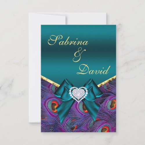 Teal Plum Peacock Reception card