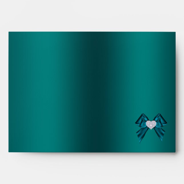Teal Plum Peacock Wedding Envelope (Front)