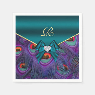 Teal Plum Peacock Wedding Paper Party Napkins
