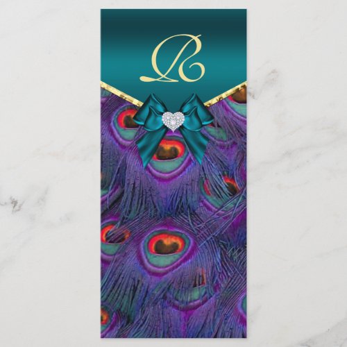 Teal Plum Peacock Wedding Program Rack Card