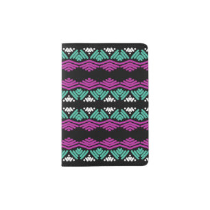 Teal, Plum & White Stylized Chevron Design Passport Holder