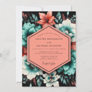 Teal Poetic Bloom Wedding Invitation