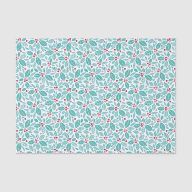 Teal Poinsettia Pattern Tissue Paper (Front)