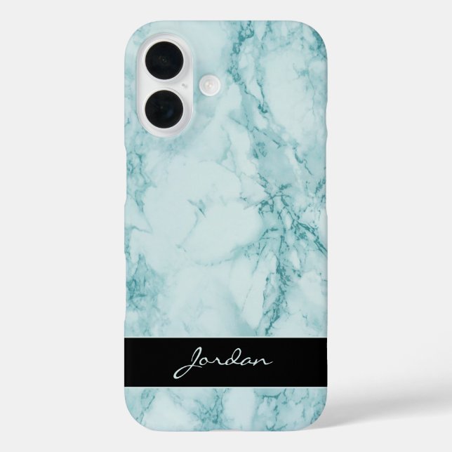 Teal Polished Marble Stone with Name Case-Mate iPhone Case (Back)