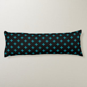 Teal polka crosses on black body pillow