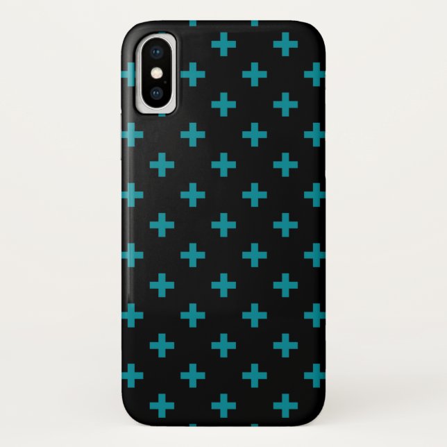 Teal polka crosses on black Case-Mate iPhone case (Back)