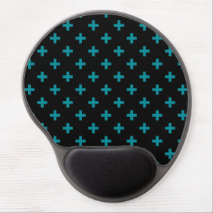 Teal polka crosses on black gel mouse pad