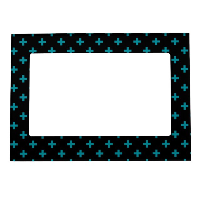 Teal polka crosses on black magnetic frame (Front)
