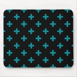 Teal polka crosses on black mouse pad