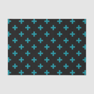 Teal polka crosses on black tissue paper