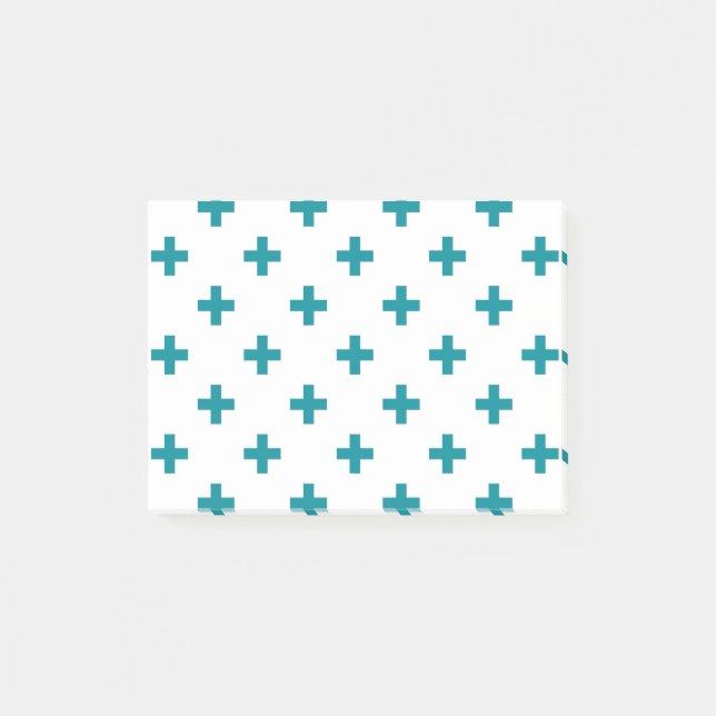 Teal polka crosses on white post-it notes (Front)