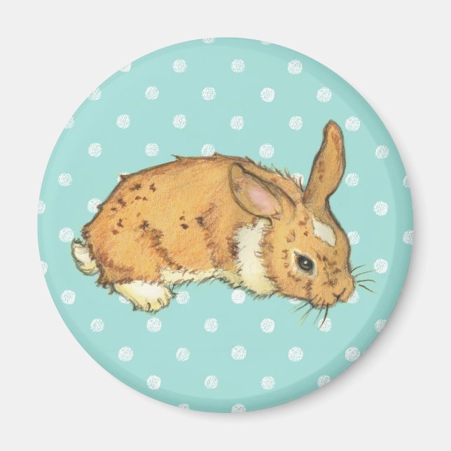 Teal Polka Dot bunny Magnet (Front)