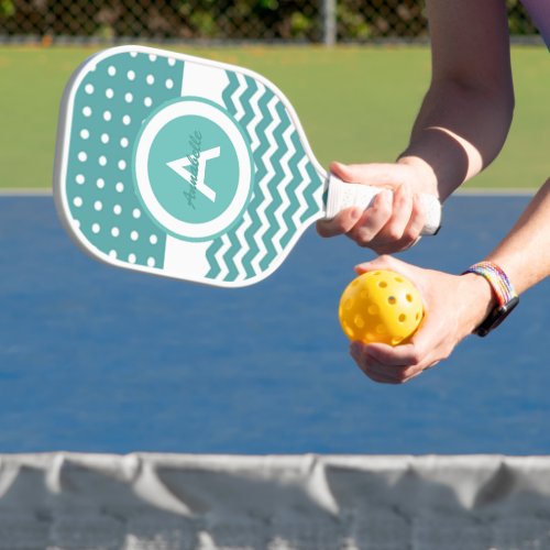 Teal Polka Dot Chevron Pickleball Paddle