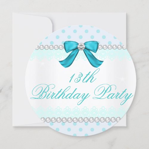 Teal polka dot Girls 13th birthday party Invitation