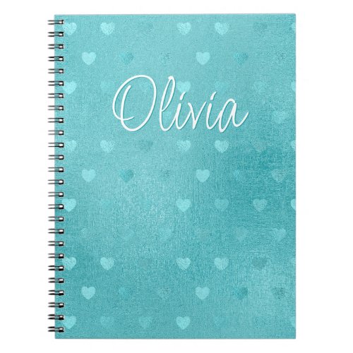 Teal Polka Dot Hearts Metallic Teal Notebook