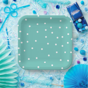 Teal Polka Dot Pattern Minimalist Paper Plates