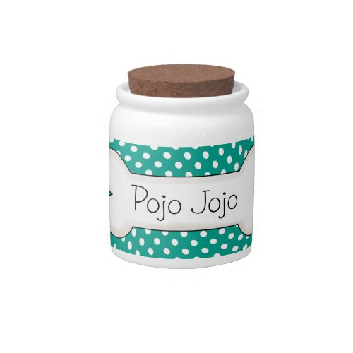 Teal Polka Dot Pet Treat Jar