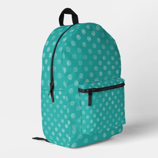 Teal Polka Dot  Printed Backpack (Back Corner Left)