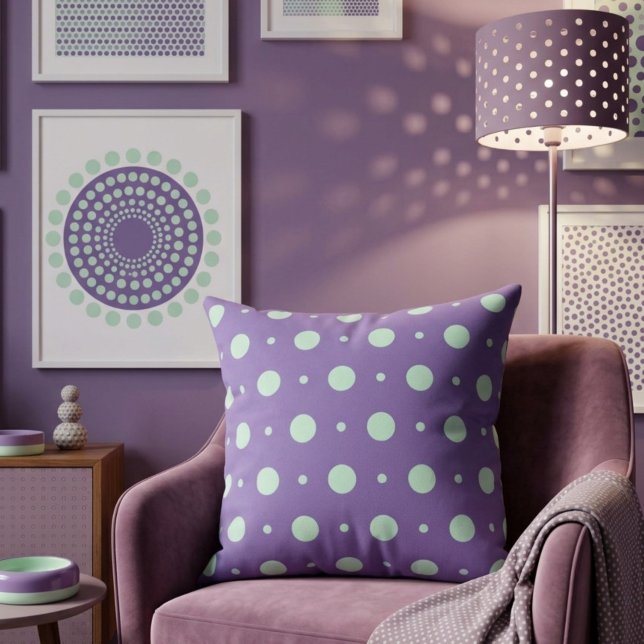 Teal Polka Dot Throw Pillow – Retro Purple Vibes (Creator Uploaded)