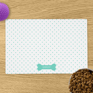 Teal Polka Dots And Dog Bone With Custom Name Placemat