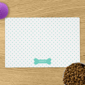 Teal Polka Dots And Dog Bone With Custom Name Placemat