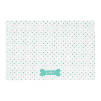 Teal Polka Dots And Dog Bone With Custom Name Placemat