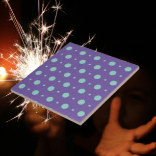 Teal Polka Dots on Purple Ceramic Tile