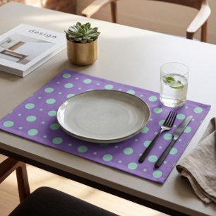 Teal Polka Dots on Purple Cloth Placemat – Dine 