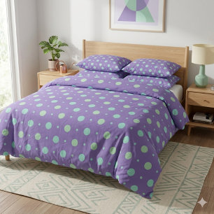 Teal Polka Dots on Purple Duvet Cover