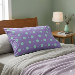 Teal Polka Dots on Purple Pillowcase