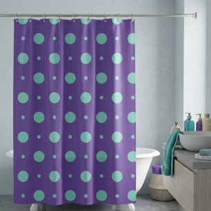 Teal Polka Dots on Purple Shower Curtain