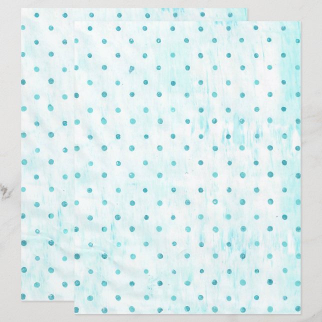 Teal Polka Dots on White Turquoise Scrapbook Paper (Front/Back)