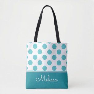 Teal Polka Dots Personalized Tote Bag