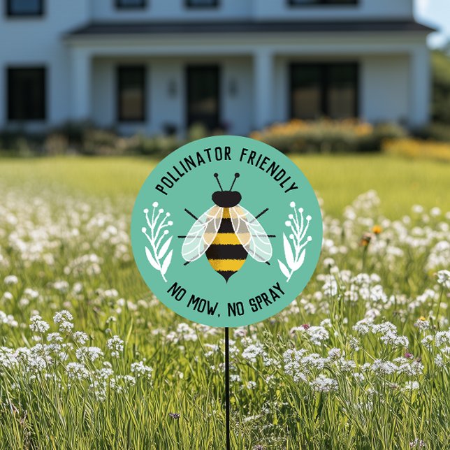 Teal Pollinator Friendly Bee and Butterfly Yard Sign (native plants and pollinator friendly landscape yard sign)