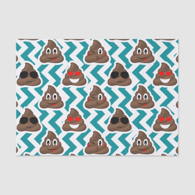 Teal Poop Emoji Pattern Tissue Paper (Front)