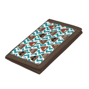 Teal Poop Emoji Pattern Tri-fold Wallet