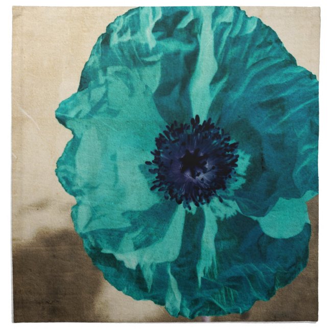 Teal Poppy Cloth Napkin (Front)