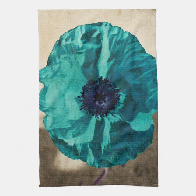 Teal Poppy Kitchen Towel (Vertical)