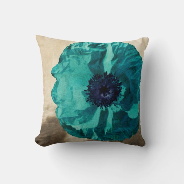 Teal Poppy Throw Pillow (Front)