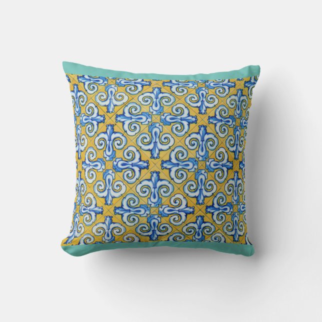 Teal Popular Pattern Print Throw Pillow (Front)